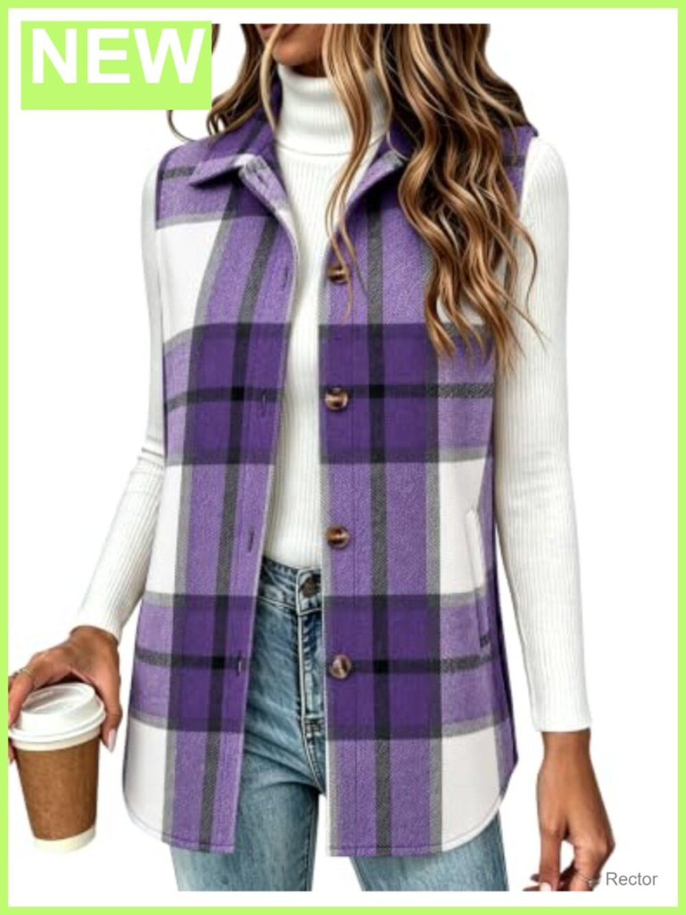 Plaid Flannel Vest Sleeveless Button Down Lapel Workwear Loose Fit